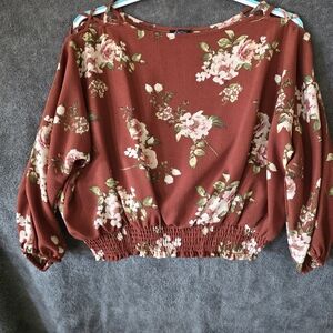 Rue21 Floral Blouse - Rust and Pink